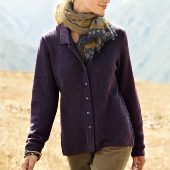 Peruvian Connection Alpaca Polo Collar Cardigan Sweater Blue Medium - Picture 7 of 7